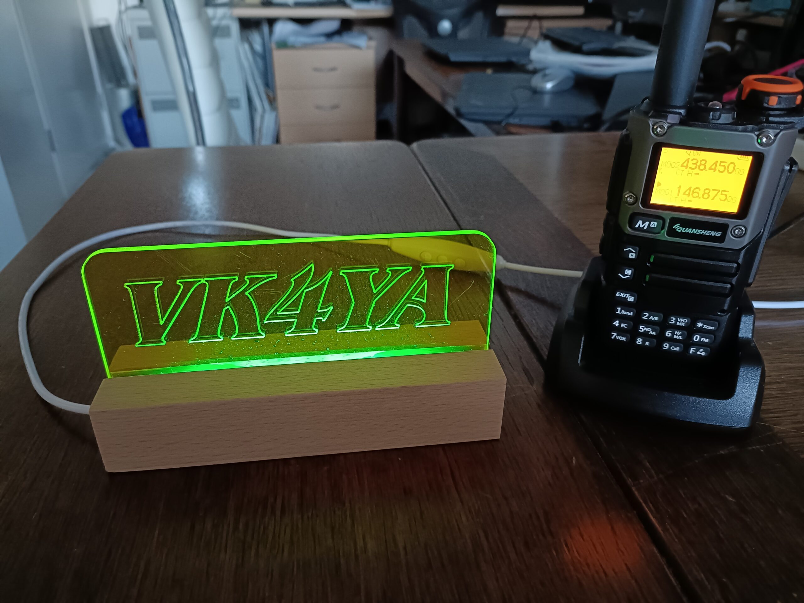 Laser Etched LED desk callsign