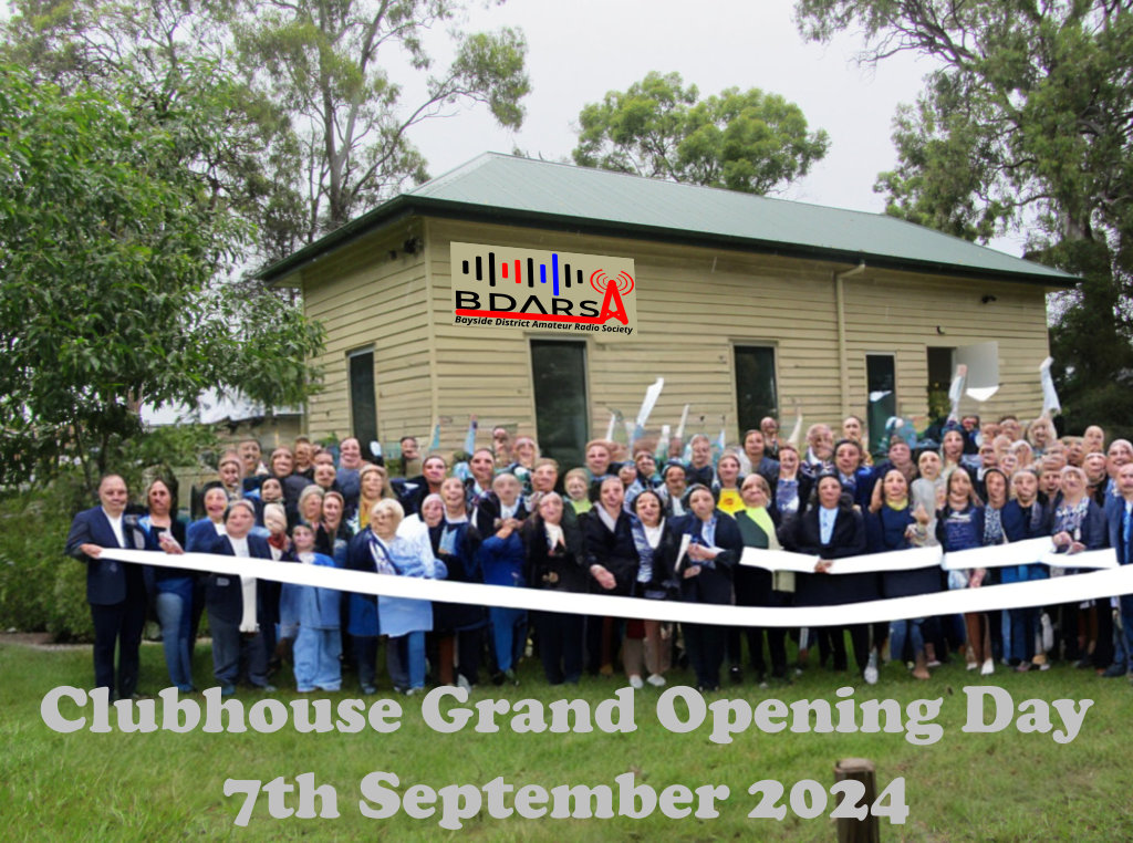 Photo of clubhouse with AI mock people outside cutting a ribbon with caption Grand Opening.