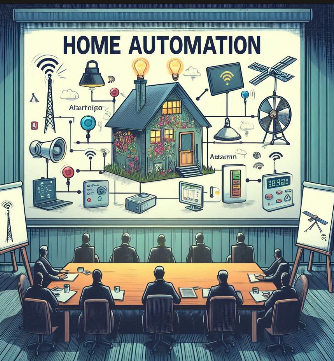 Meeting showing presentation of home automation objects
