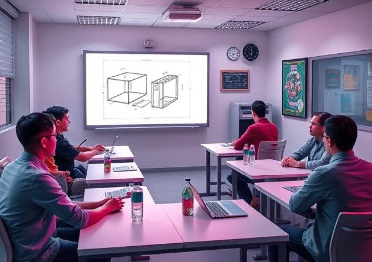 depiction of small classroom students learning CAD