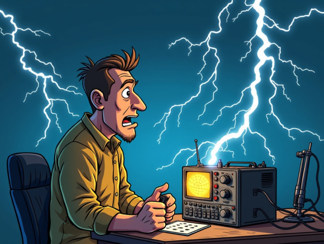 cartoon of ham being zapped by transmitter