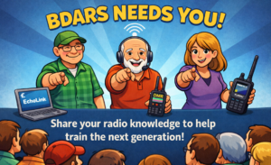 Three mentors pointing at crowd with caption BDARS Needs You.